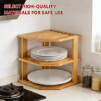 Bamboo 3 Tier Corner Kitchen Shelf Organiser | StorageOZ