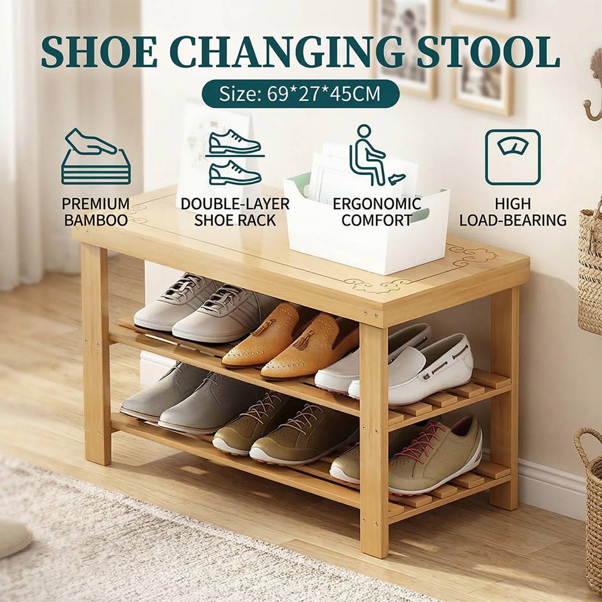 69cm Shoe Stool Entry Storage Organiser Set | StorageOZ