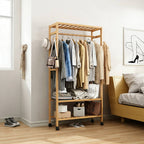 Bamboo Floor Clothes Rack on Wheels 160x80x32cm