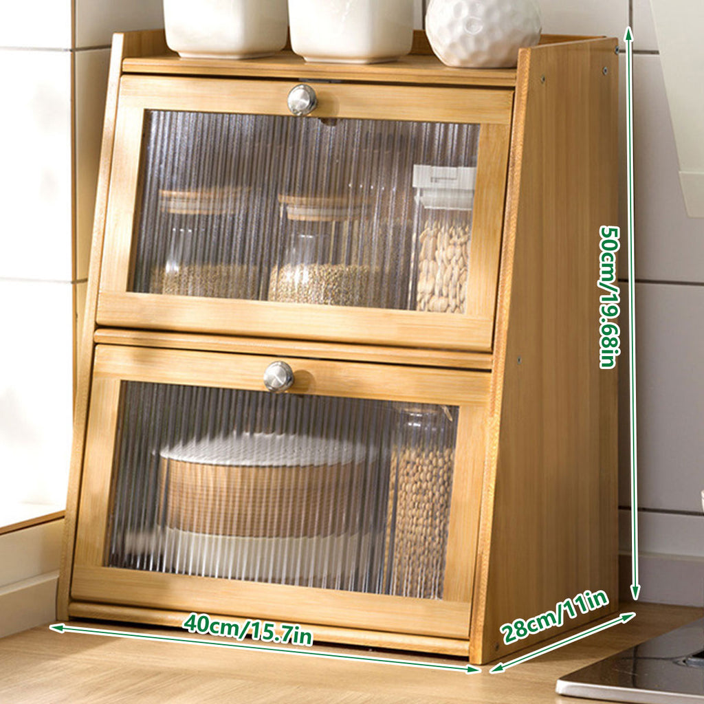 Bamboo Kitchen Storage Rack 3 Tier Acrylic Doors Spice 40 x 28 x 50cm