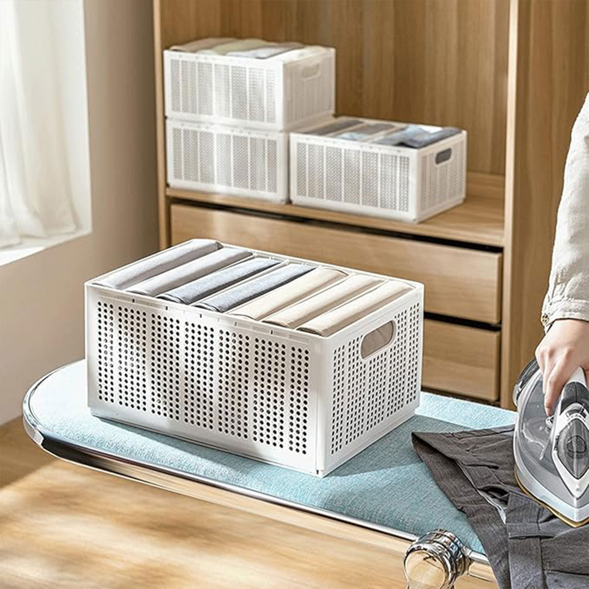 White Plastic Wardrobe Baskets Two Sizes | StorageOZ