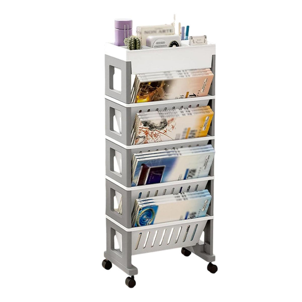 4 Tier Rolling Magazine File Cart Grey White | StorageOZ