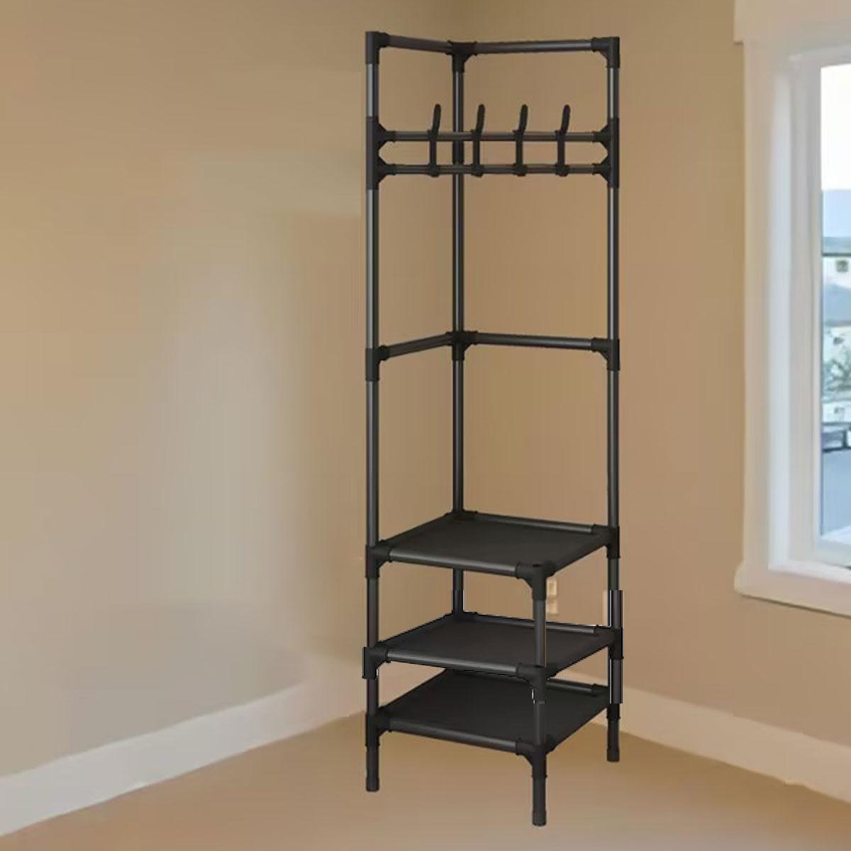 70 Inch Black Clothes Rack with Shelves Set | StorageOZ