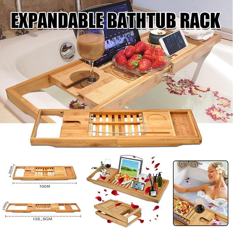 Extendable Bamboo Bathtub Caddy Tray Rack | StorageOZ