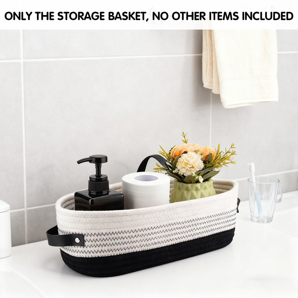 Oval Fabric Basket Leather Handles Two Colours | StorageOZ