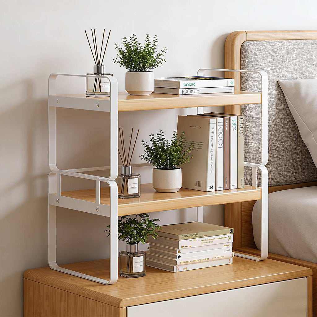 Desktop 2 Tier Storage Shelf Black or White 50cm