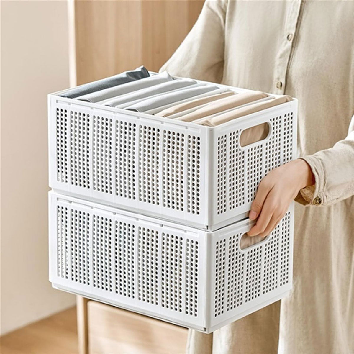 White Plastic Wardrobe Baskets Two Sizes | StorageOZ