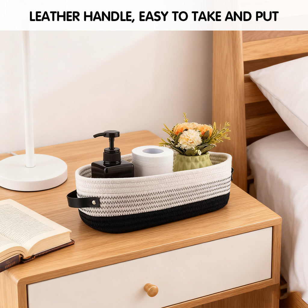 Oval Fabric Basket Leather Handles Two Colours | StorageOZ