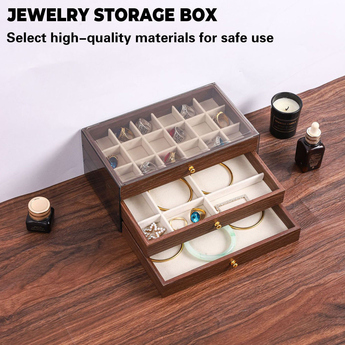 Wooden Jewellery Box Three Layouts Organiser | StorageOZ
