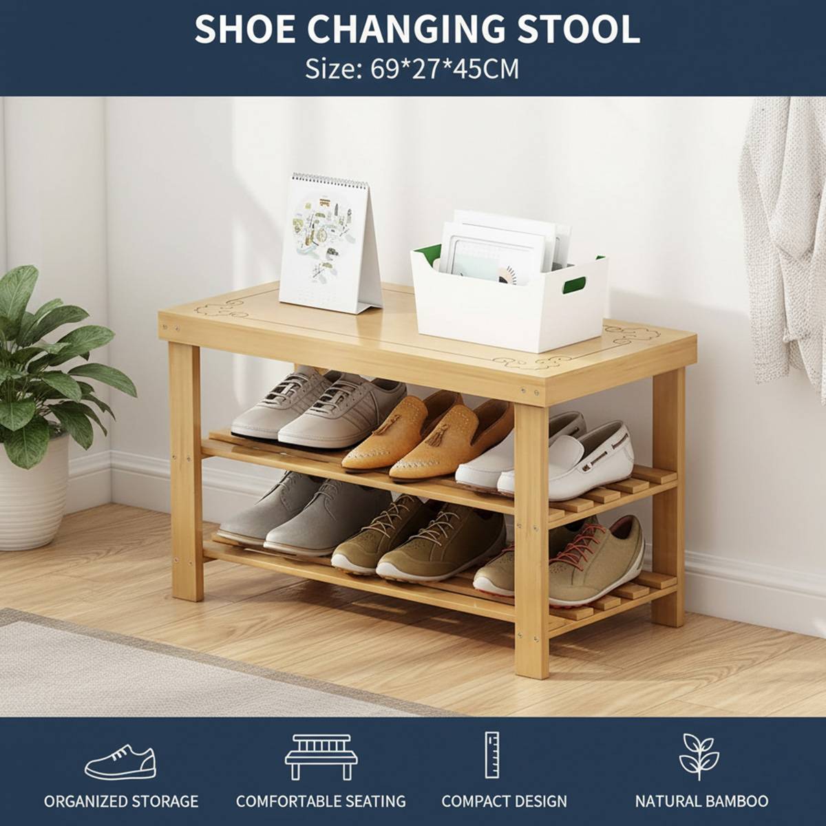 69cm Shoe Stool Entry Storage Organiser Set | StorageOZ