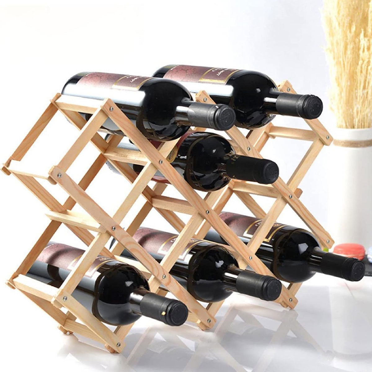 Foldable Pine Wine Rack 5 or 10 Bottles Set | StorageOZ