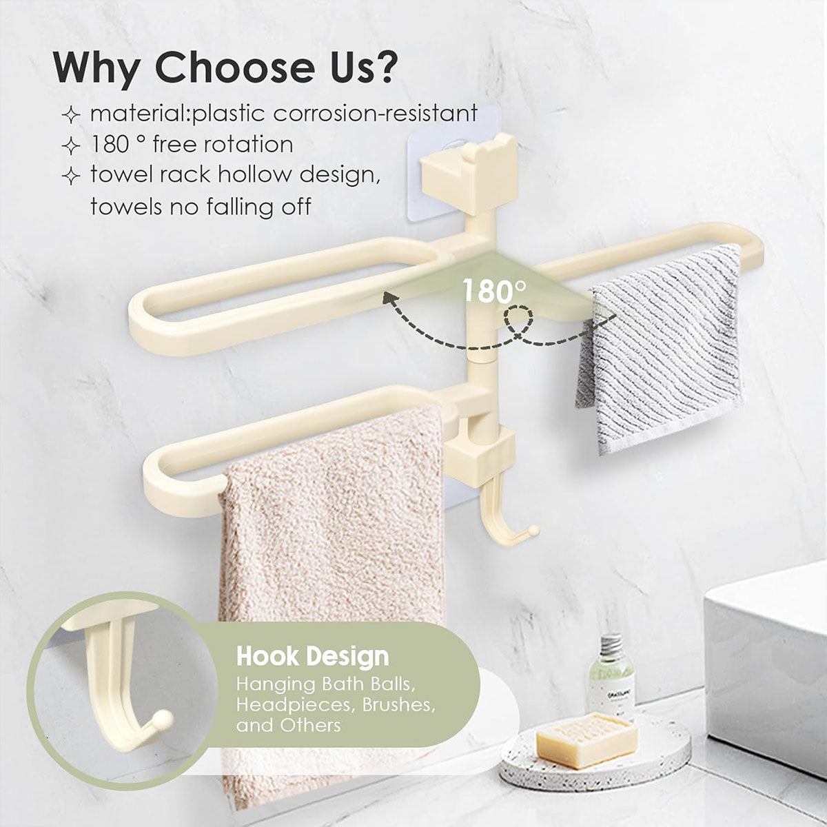 3 Arm Rotating Towel Rack Two Colours Set | StorageOZ