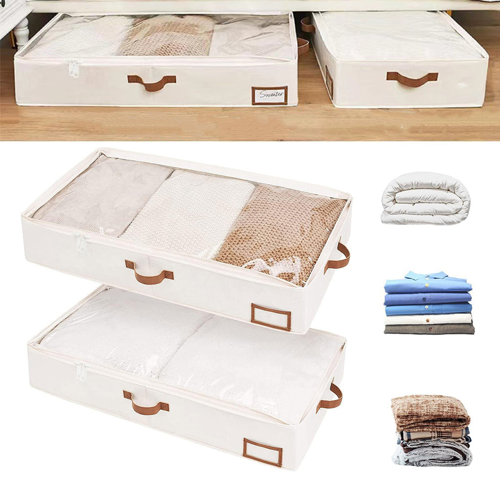 Under Bed Storage Bag 2PCS Foldable Wardrobe Clothes Quilt Organiser 80x45x15cm
