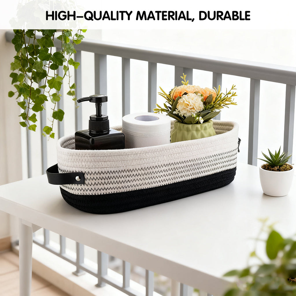 Oval Fabric Basket Leather Handles Two Colours | StorageOZ