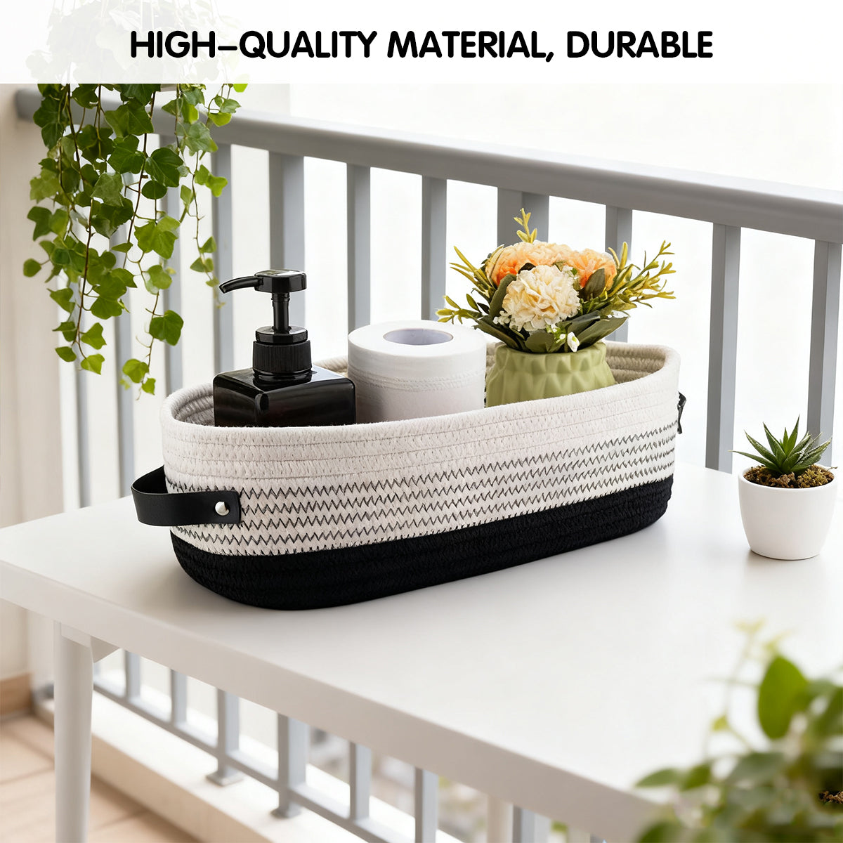 Oval Fabric Basket Leather Handles Two Colours | StorageOZ