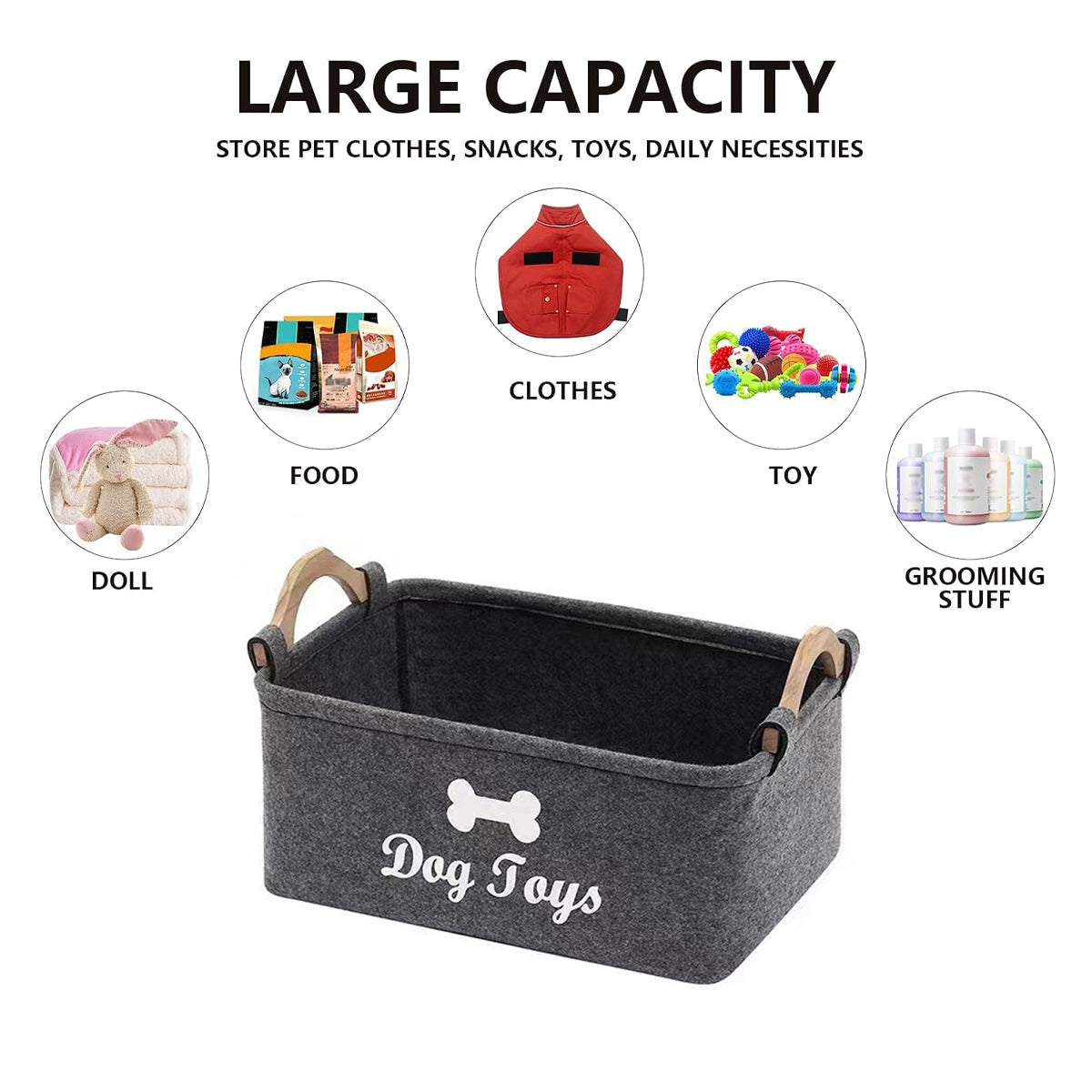 2 Pcs Felt Storage Baskets with Wood Handles | StorageOZ