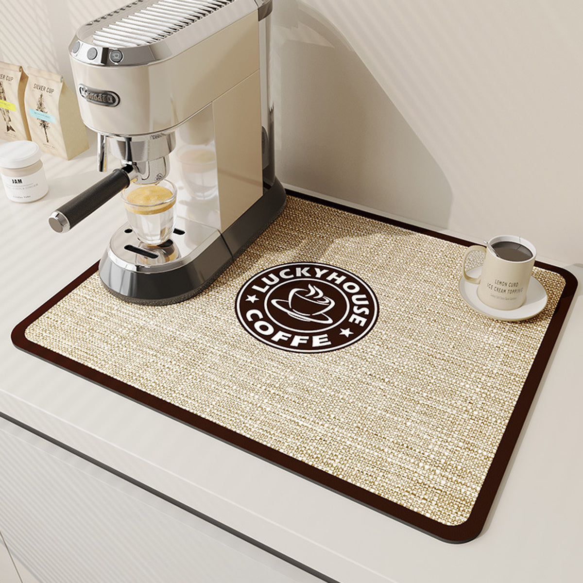 Absorbent Coffee Bar Mat Two Prints Rack | StorageOZ