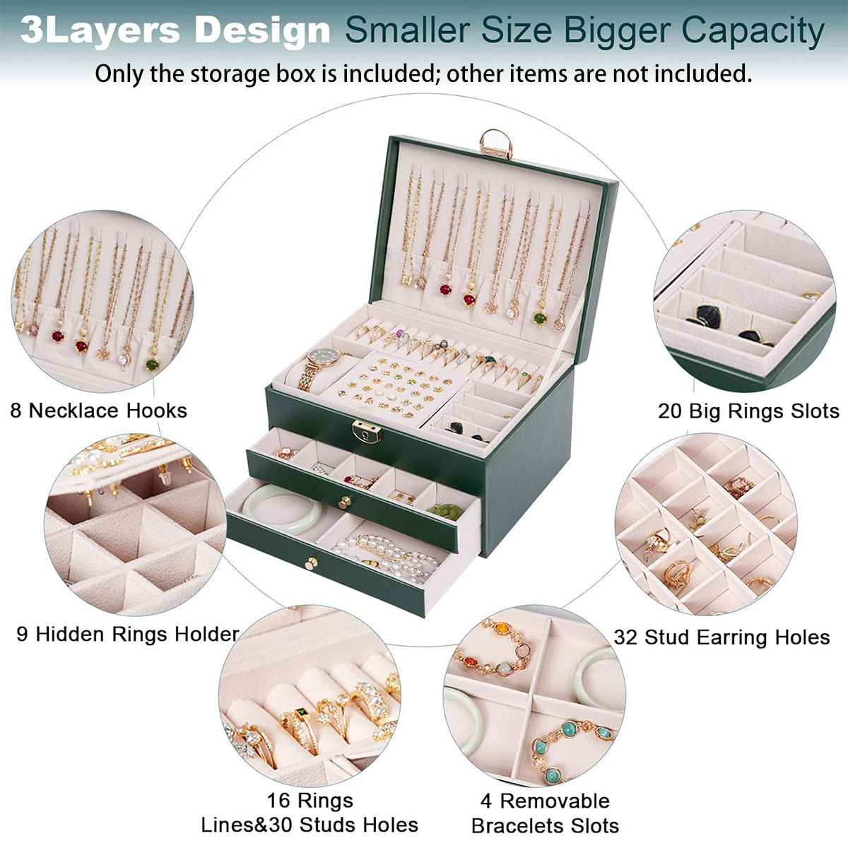 3 Layer Leather Jewellery Box Two Colours | StorageOZ