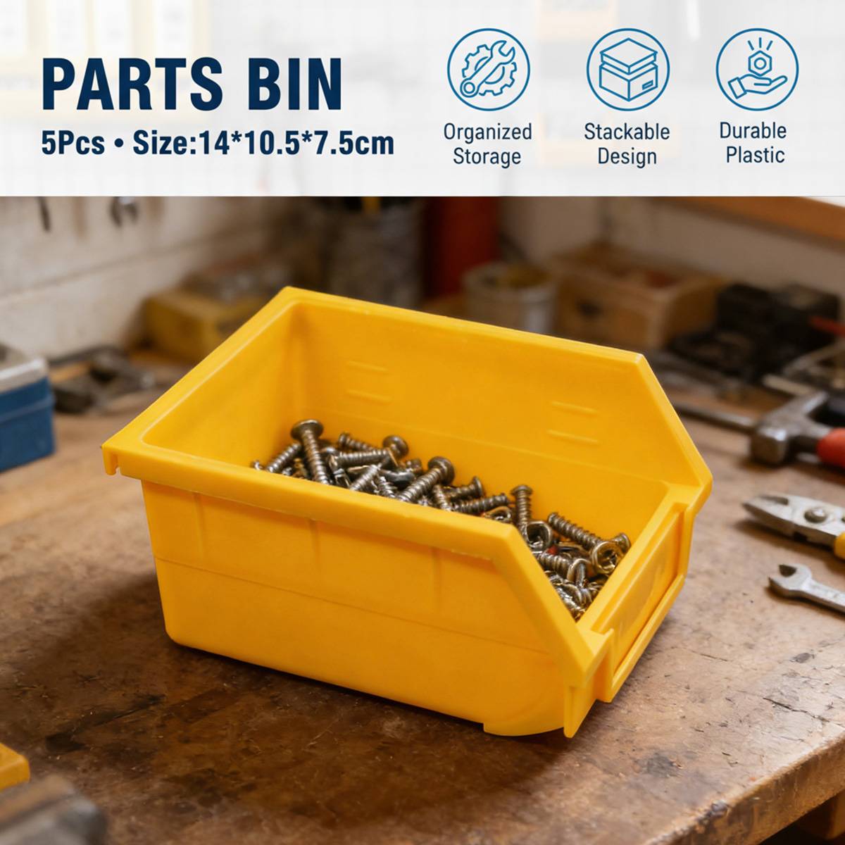 5 Pcs Yellow Hopper Parts Bins Set Organiser | StorageOZ
