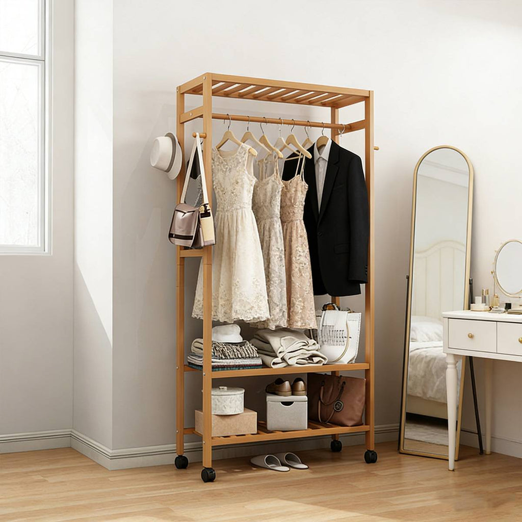 Bamboo Floor Clothes Rack on Wheels 160x80x32cm