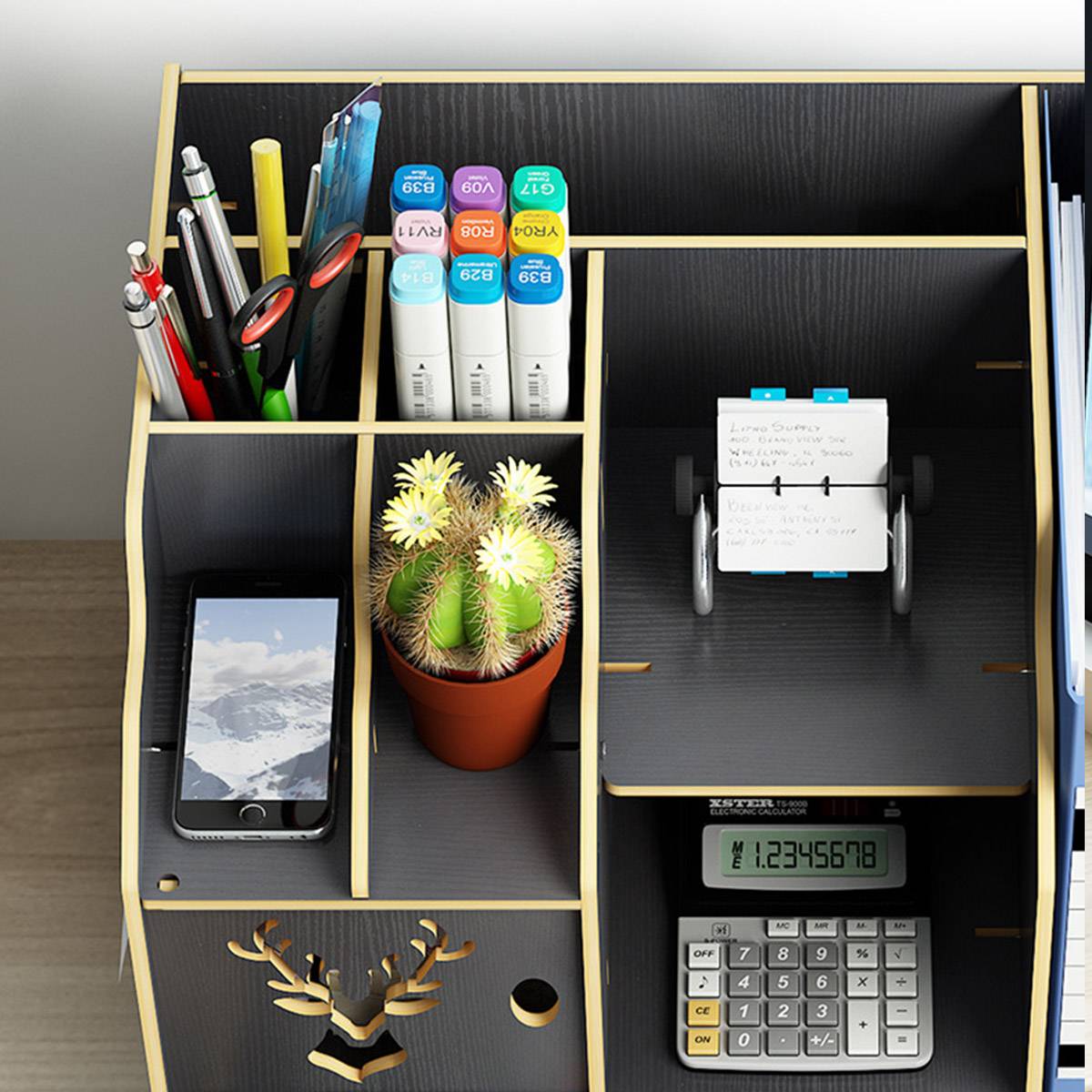 Wooden Desktop File Rack Two Finishes Set | StorageOZ