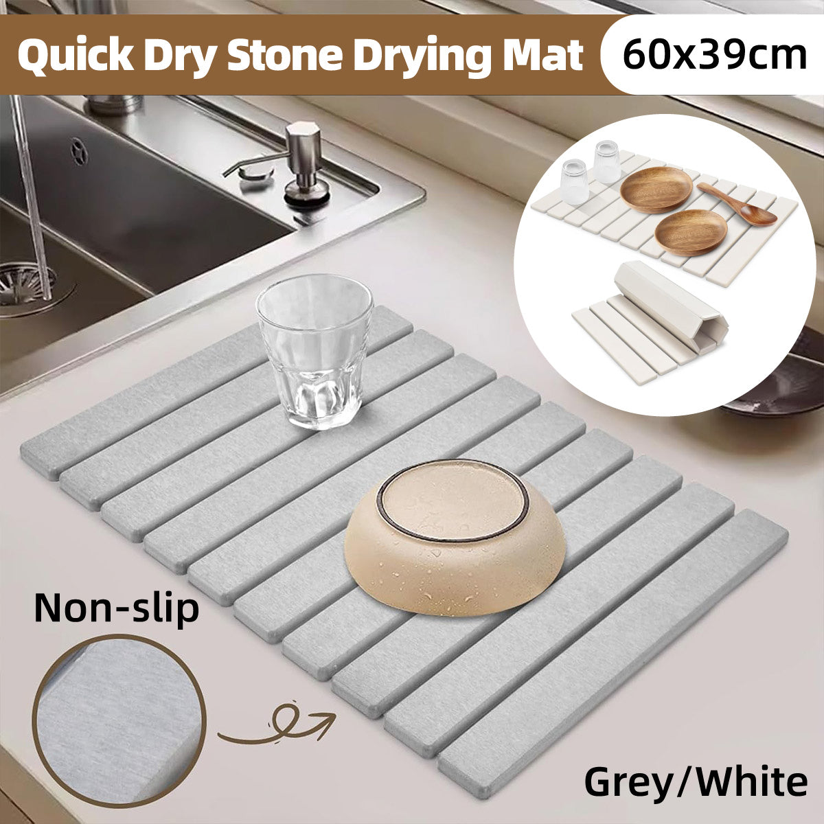 Foldable Diatom Drying Mat 60x39 Two Colours | StorageOZ