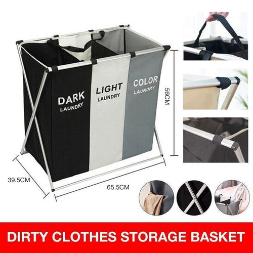 3 Compartment Foldable Laundry Basket Hamper | StorageOZ