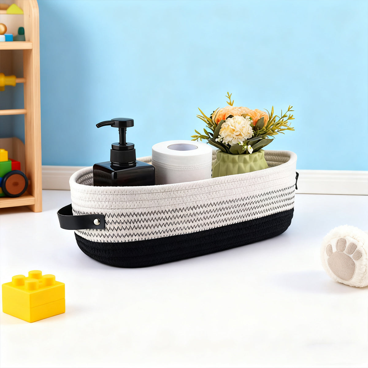 Oval Fabric Basket Leather Handles Two Colours | StorageOZ