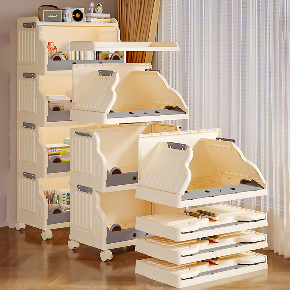 Cream Foldable Rolling Rack Two Heights Set | StorageOZ