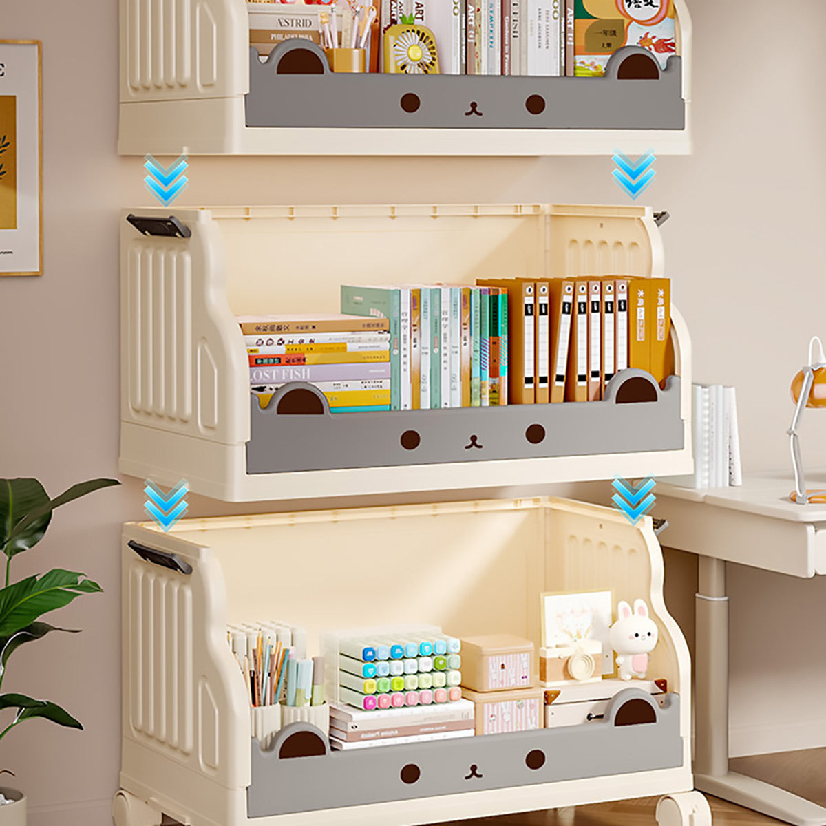 Cream Foldable Rolling Rack Two Heights Set | StorageOZ