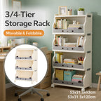 Cream Foldable Rolling Rack Two Heights Set | StorageOZ