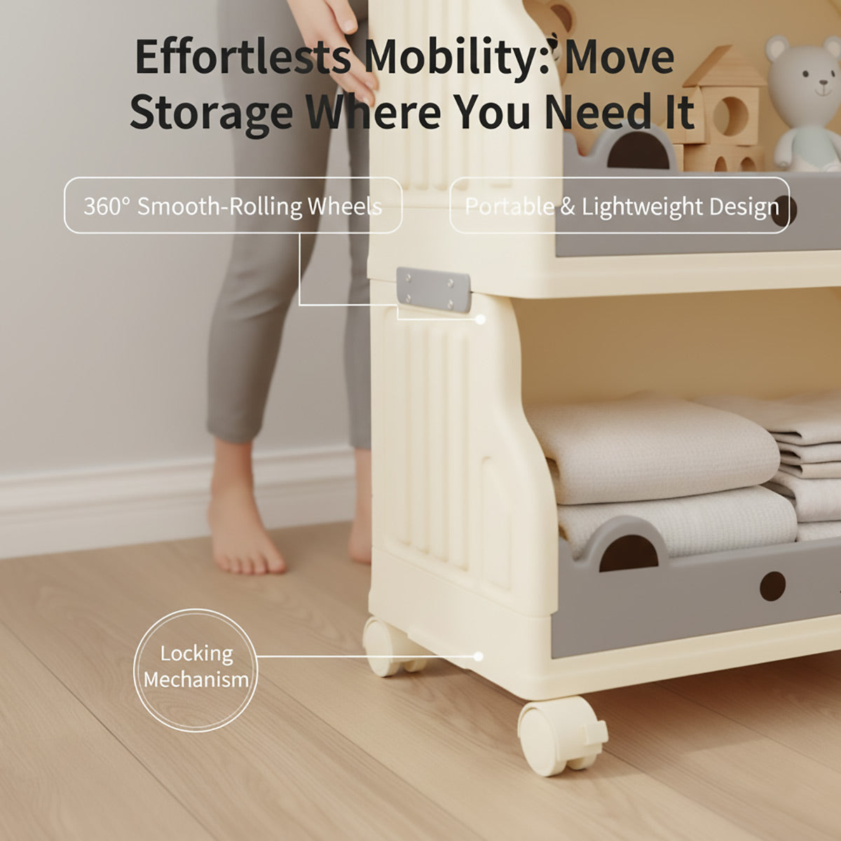 Cream Foldable Rolling Rack Two Heights Set | StorageOZ