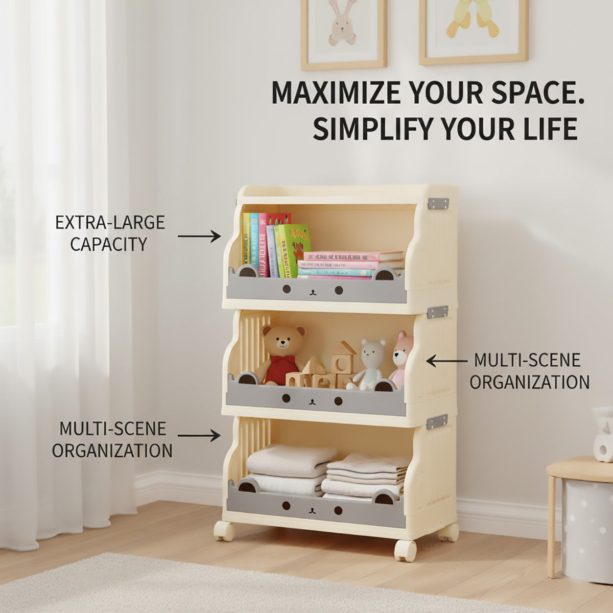 Cream Foldable Rolling Rack Two Heights Set | StorageOZ
