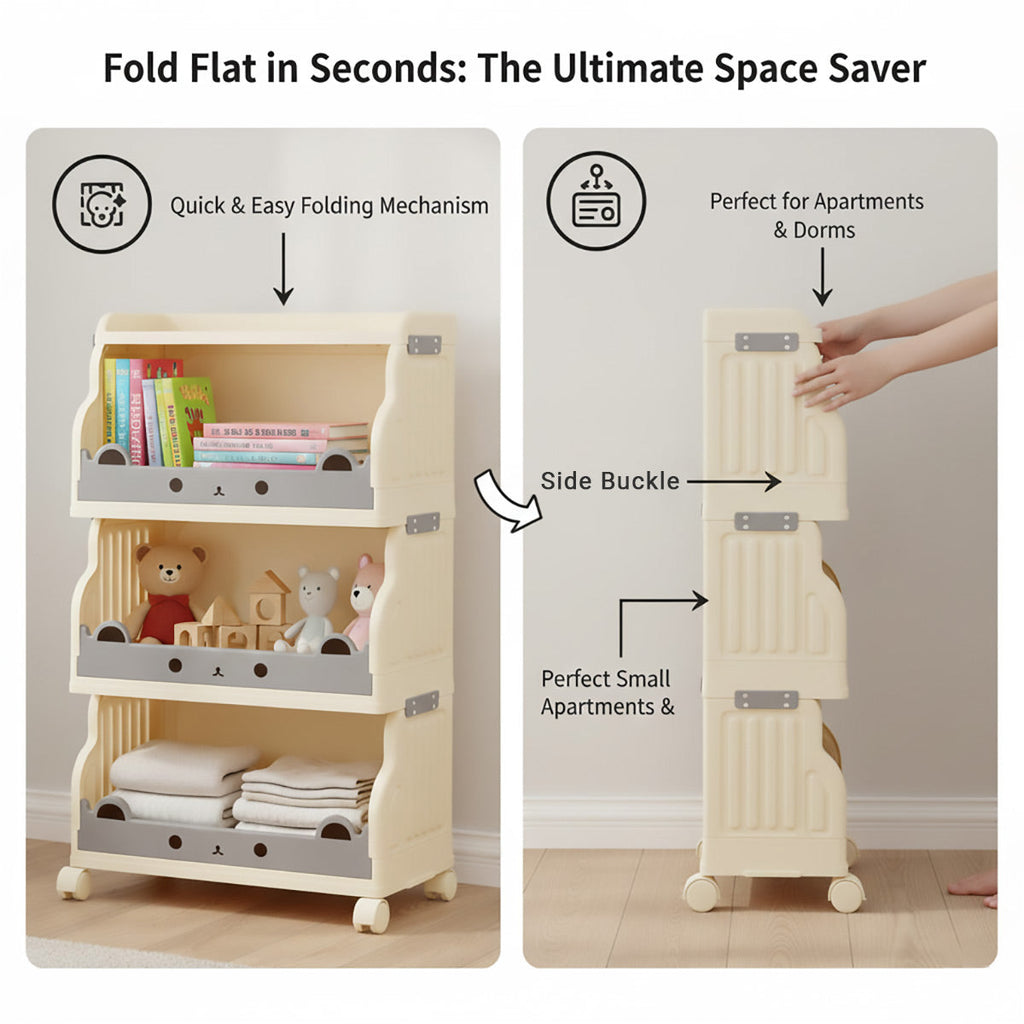 Cream Foldable Rolling Rack Two Heights Set | StorageOZ