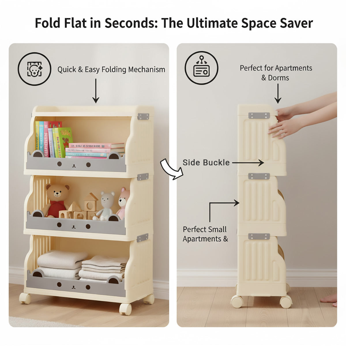 Cream Foldable Rolling Rack Two Heights Set | StorageOZ
