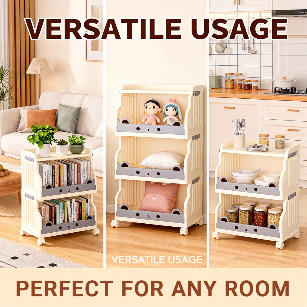 Cream Foldable Rolling Rack Two Heights Set | StorageOZ