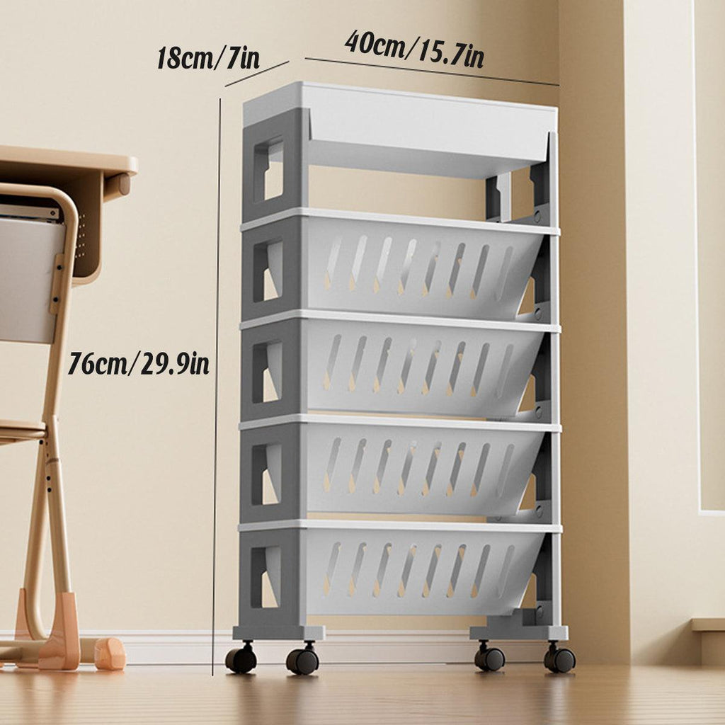 4 Tier Rolling Magazine File Cart Grey White | StorageOZ