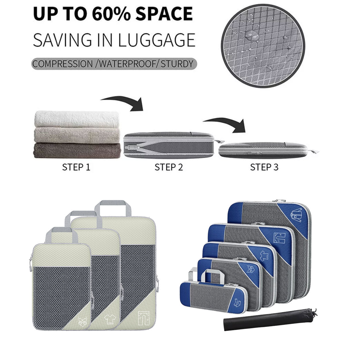 6 Pcs Compression Packing Cubes Three Colours | StorageOZ
