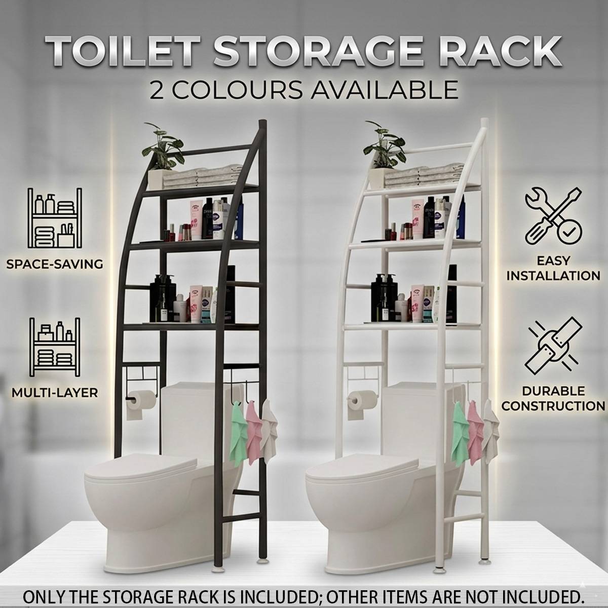 Over Toilet 4 Tier Bathroom Storage Rack White or Black