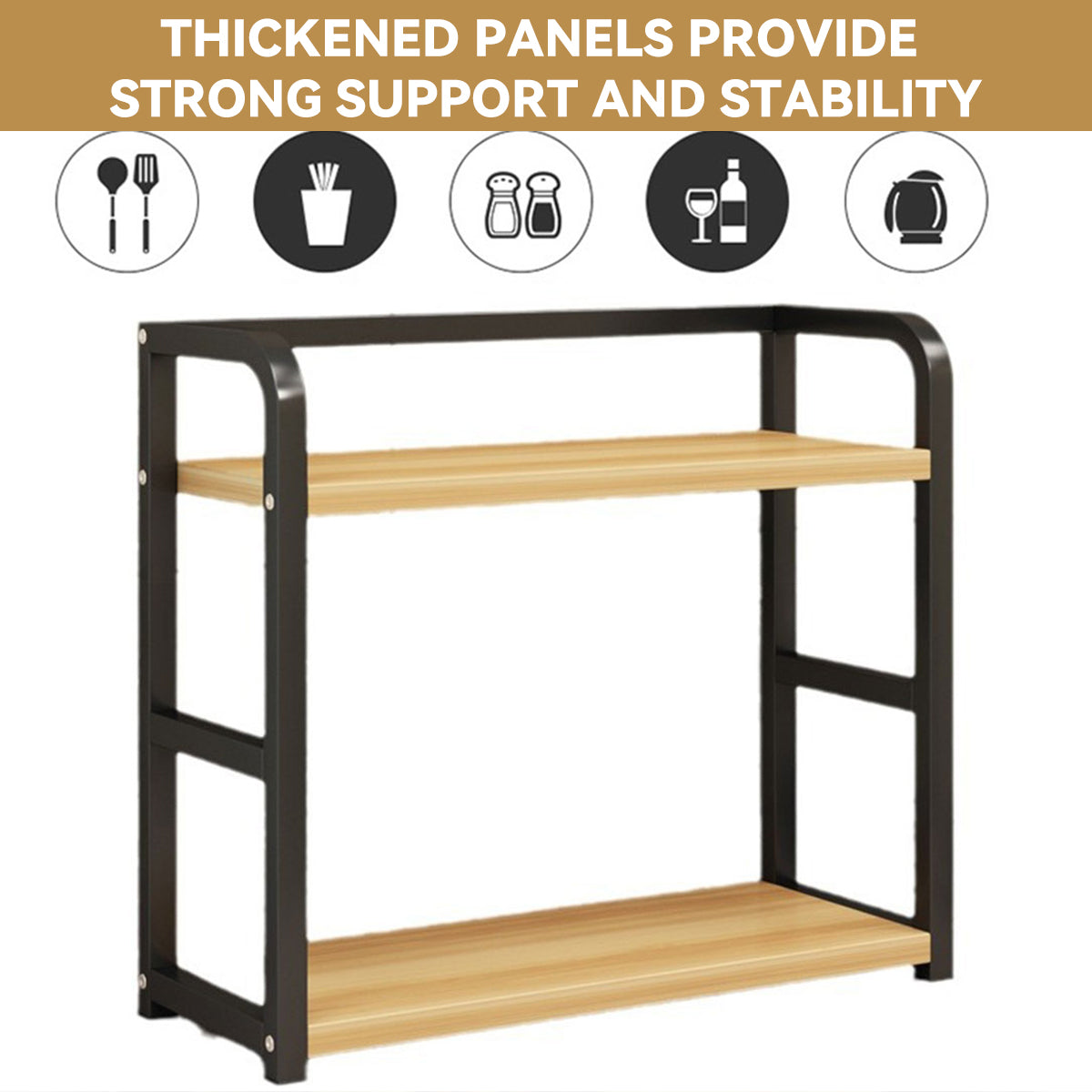 2 Tier Kitchen Storage Rack Floor Standing 50 x 42 x 14cm Spice Seasoning Shelf