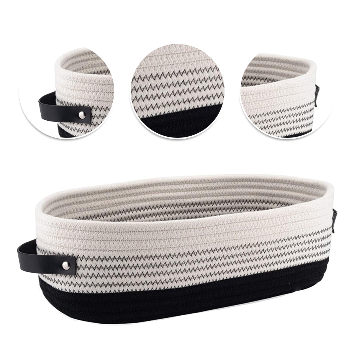 Oval Fabric Basket Leather Handles Two Colours | StorageOZ