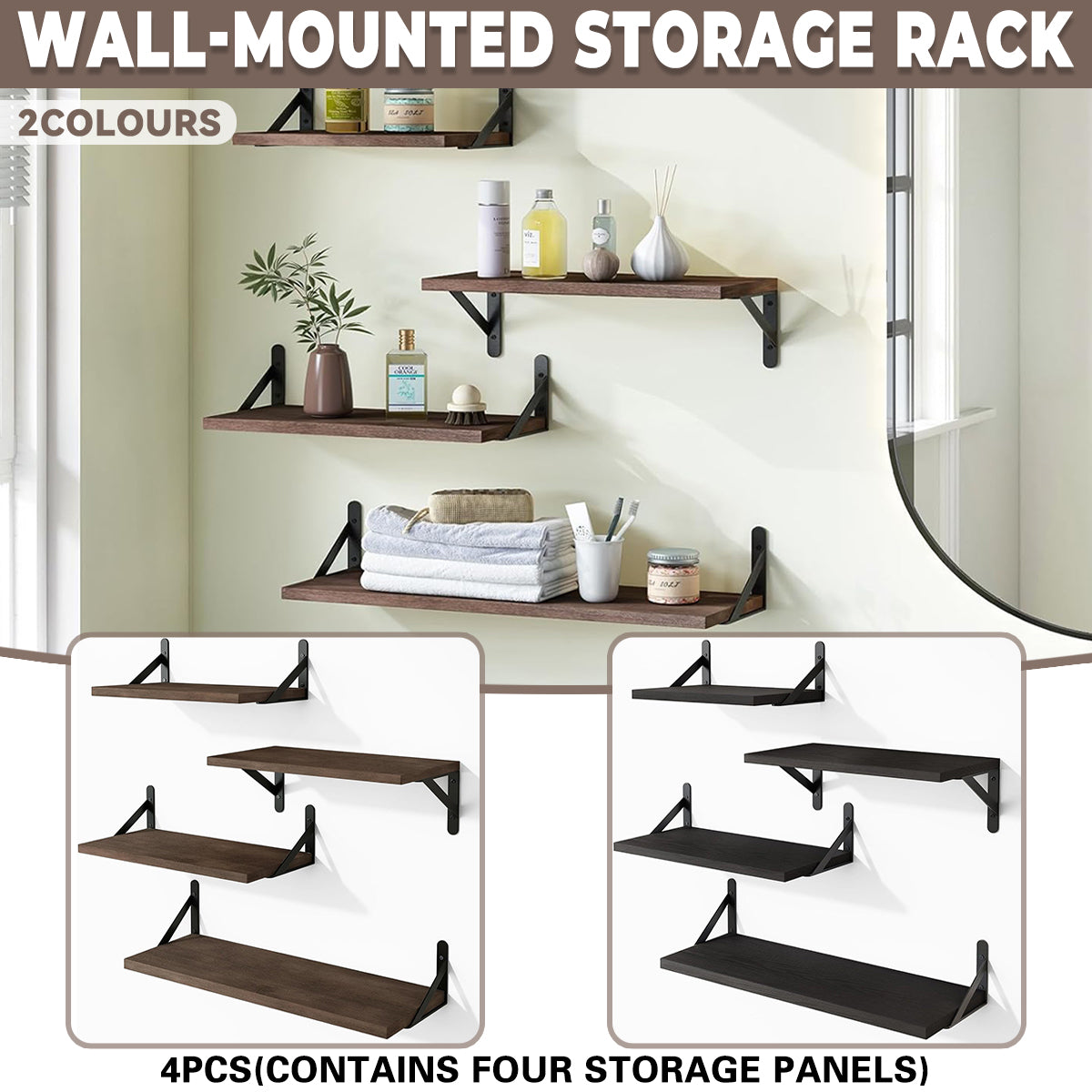 4 Pcs Wooden Wall Shelves Two Colours Set | StorageOZ