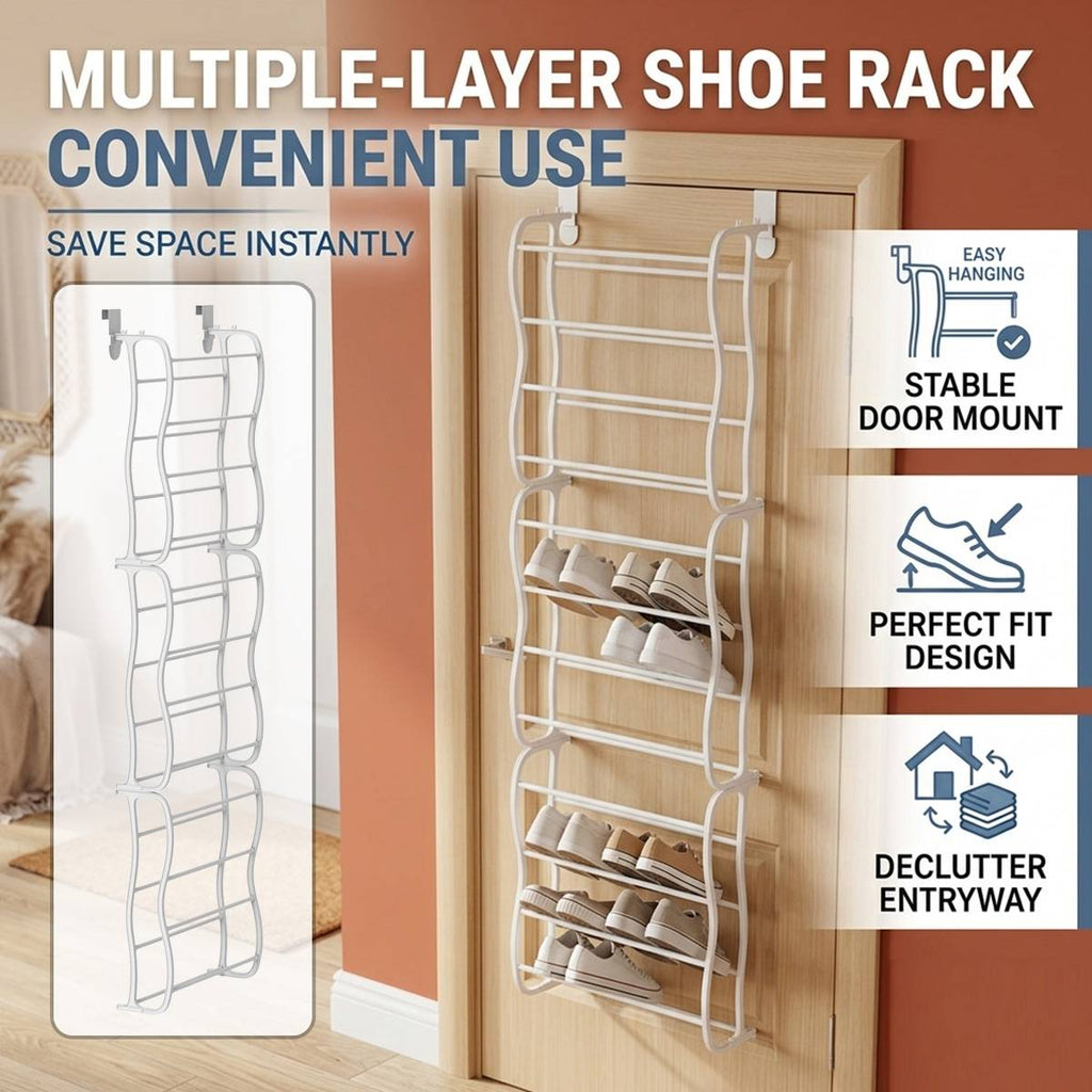 Over Door 12 Tier Shoe Rack White 181cm Tall