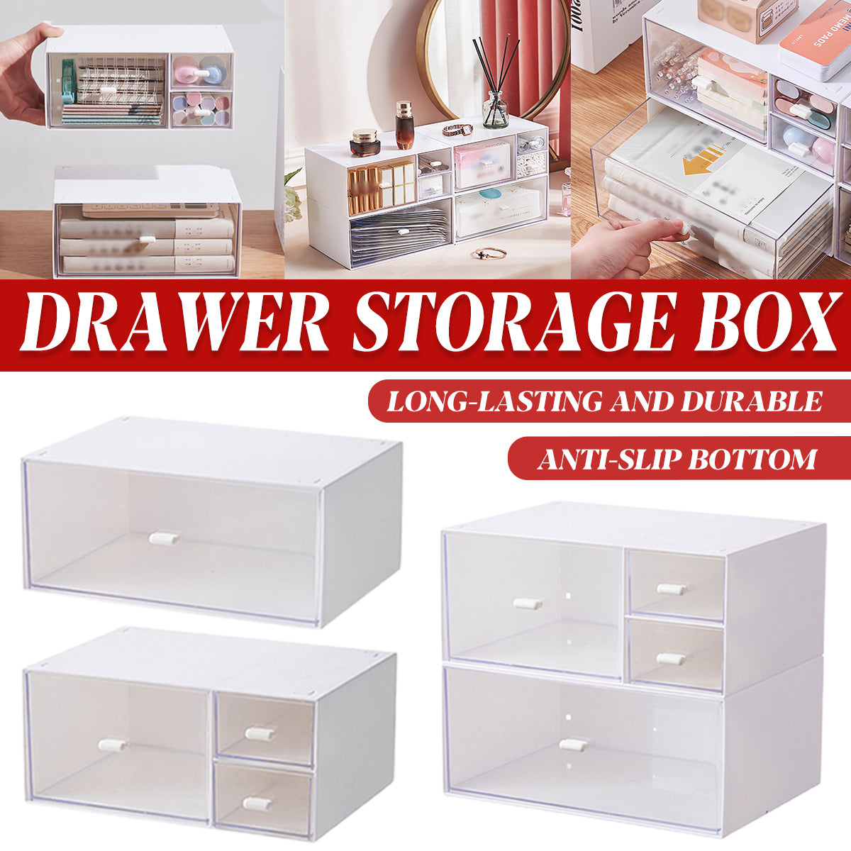 Clear Desktop Drawer Box One or Three Set | StorageOZ