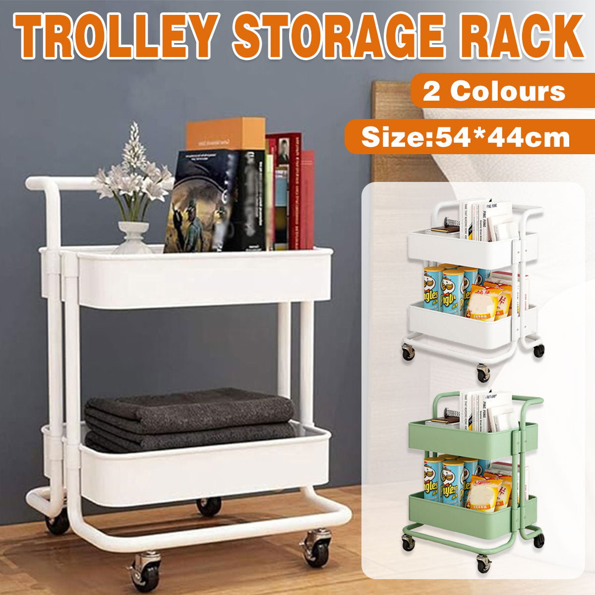 2 Tier Trolley Storage Rack Two Colours Set | StorageOZ