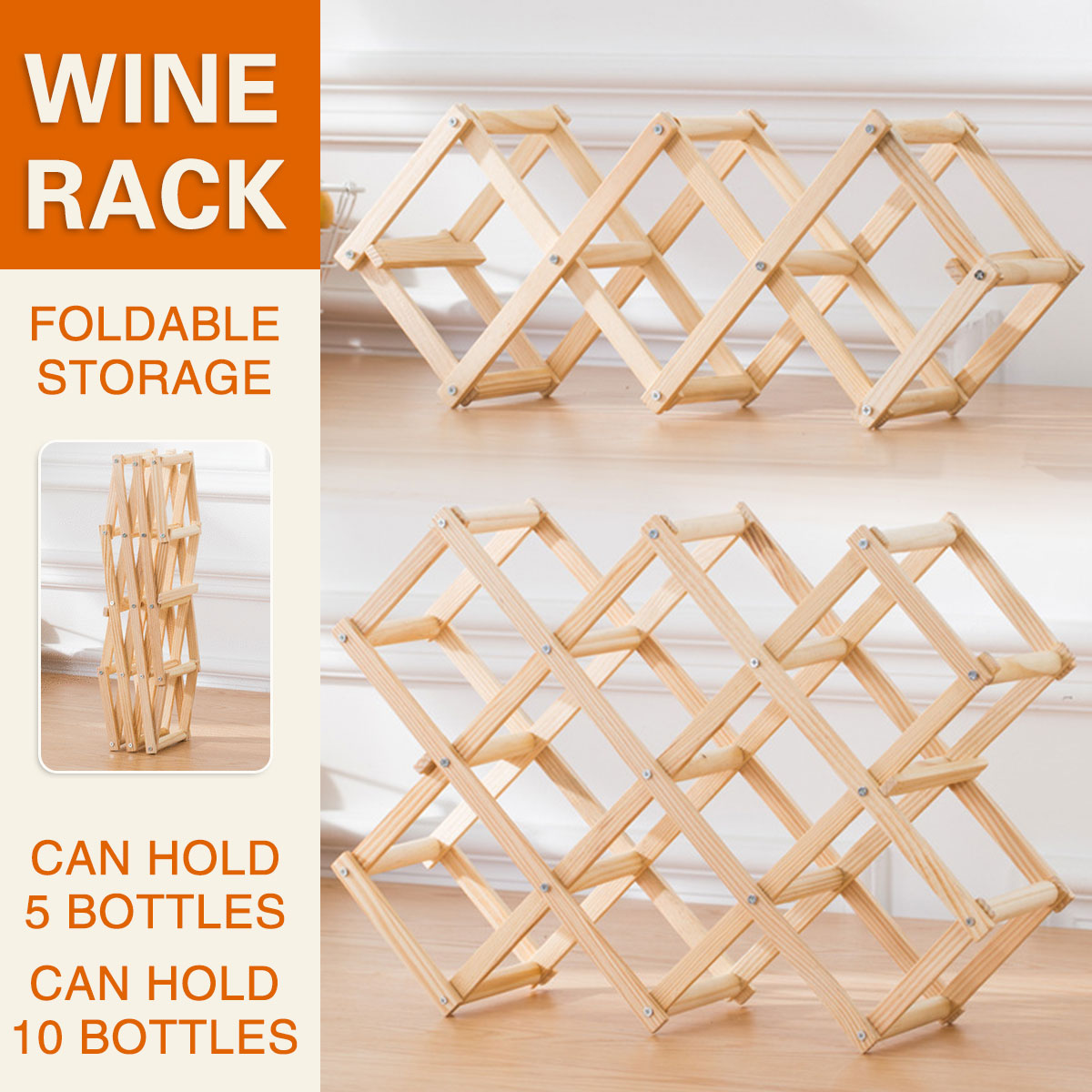 Foldable Pine Wine Rack 5 or 10 Bottles Set | StorageOZ