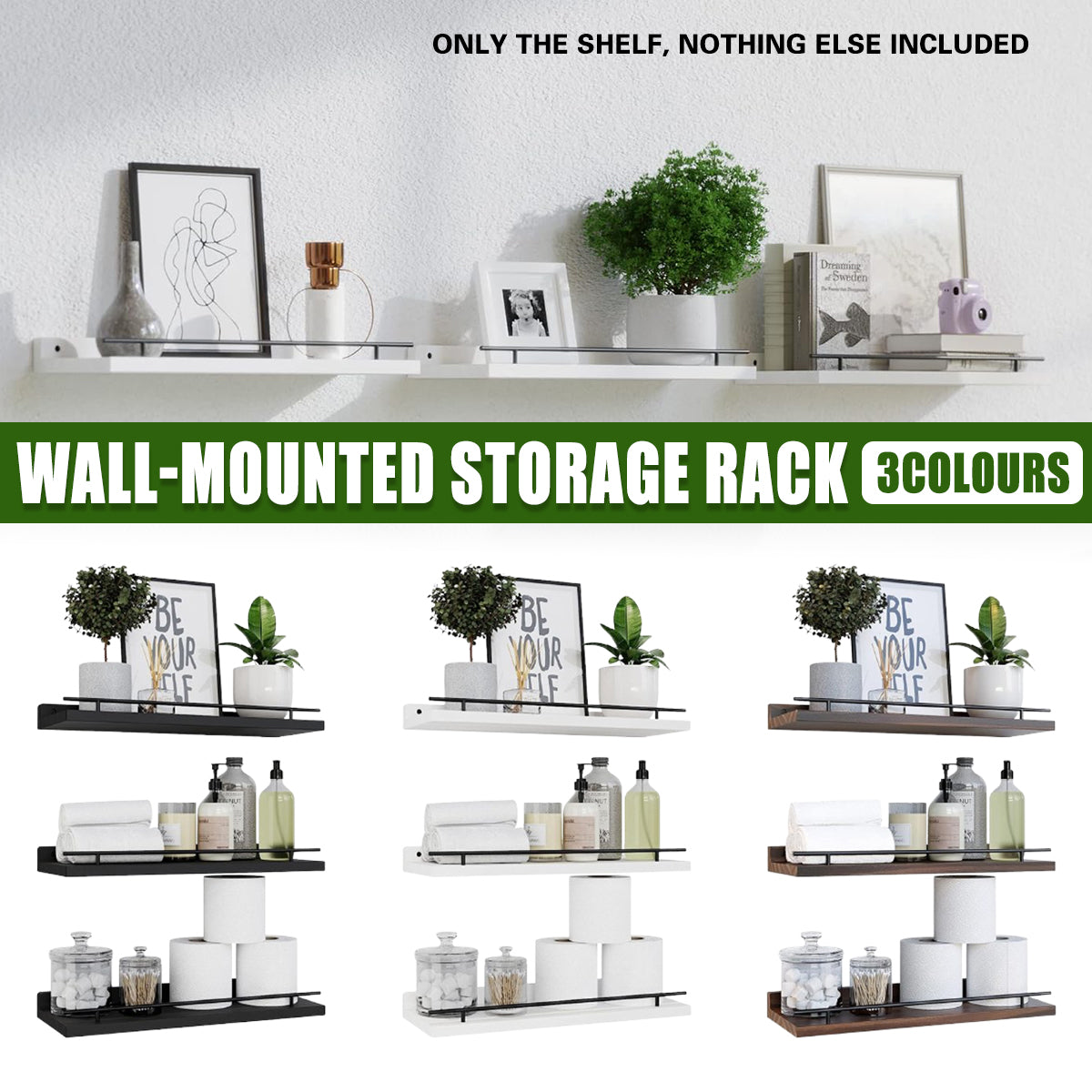 3 Pcs Wooden Wall Shelves Three Colours Set | StorageOZ