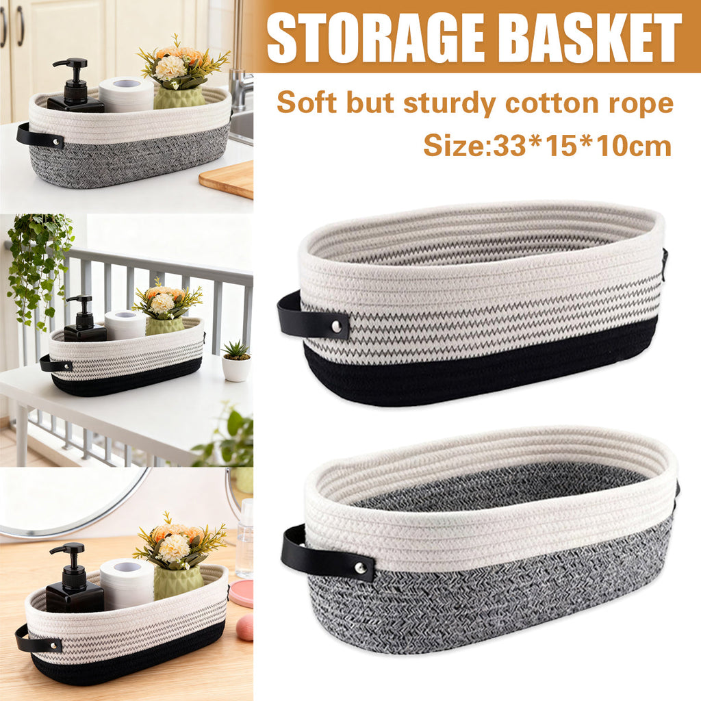 Oval Fabric Basket Leather Handles Two Colours | StorageOZ