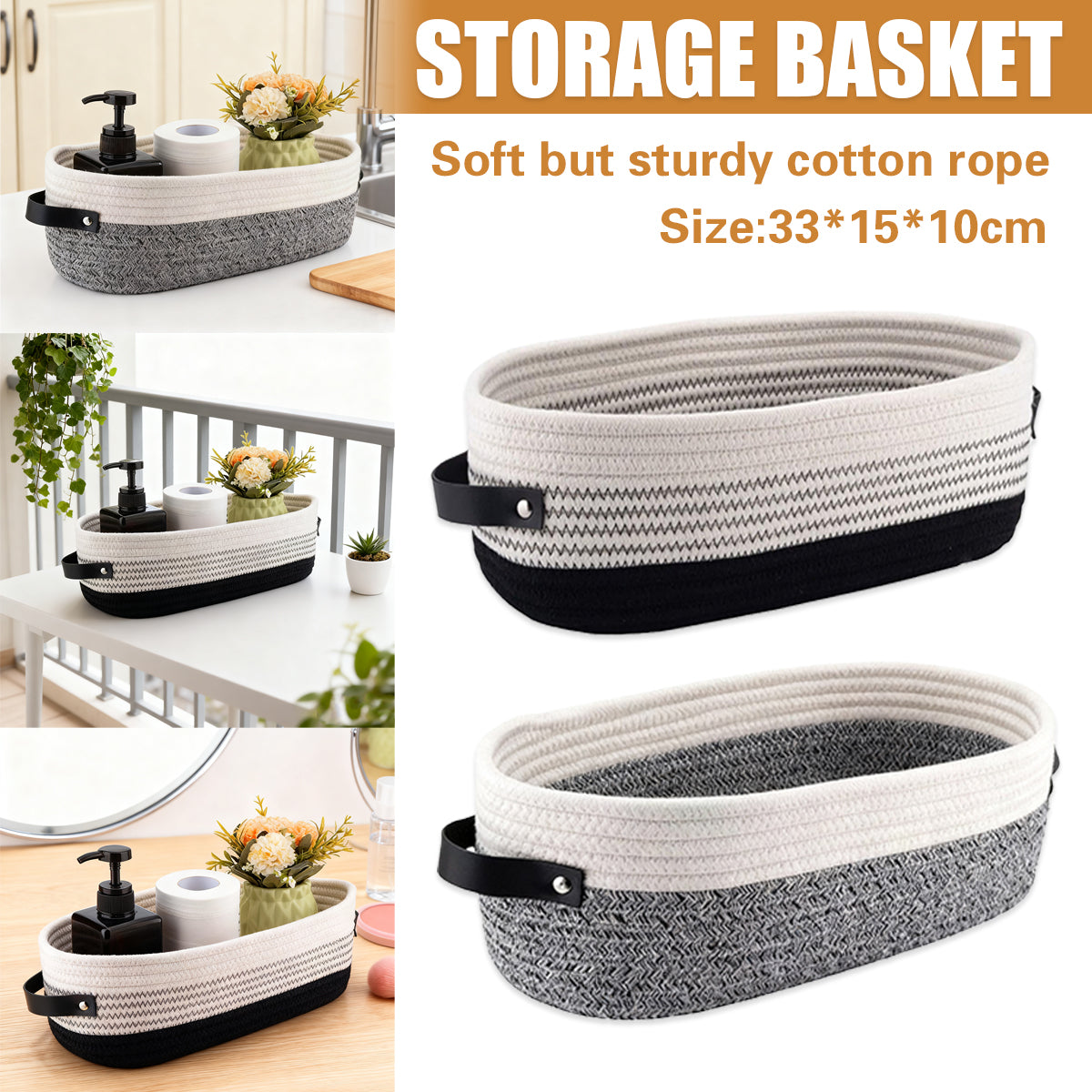 Oval Fabric Basket Leather Handles Two Colours | StorageOZ