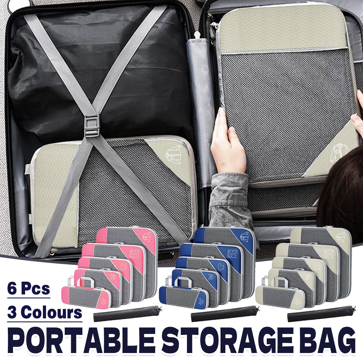 6 Pcs Compression Packing Cubes Three Colours | StorageOZ